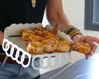 Geometric Rosh Hashanah  Tray, Table Centerpiece gift, Modern Judaica Minimalist Style Rings Pattern Anodized Aluminum