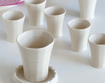 Modern Ceramic Set for Shabbat Table - Kiddush Cup with Four or Six Small Goblets for Early Adopters - Early Bird Sale - 3D Printed Clay