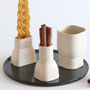 Early Bird Sale- Havdalah Set for Early Adopters- Wine Cup, Besamim Holder, Candle Holder, 3D Printed Clay Cream Shade with Black Plate