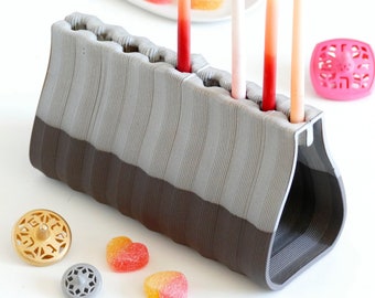 Innovative 3D Printed Clay Menorah, Contemporary Hanukkah Gift, Graphite & White
