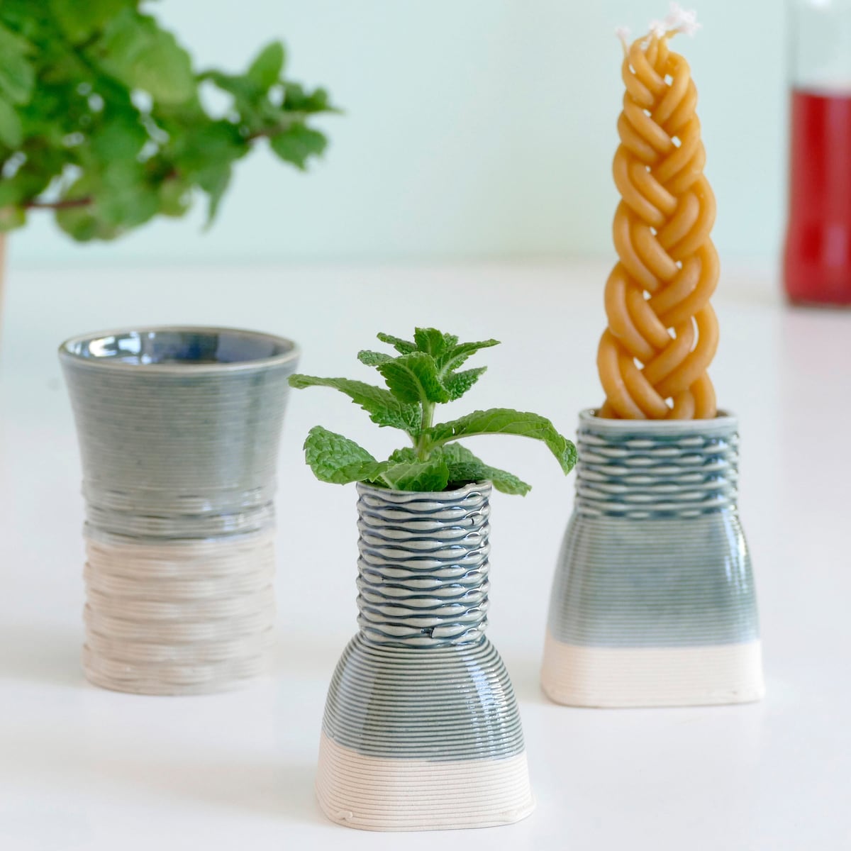 Early Bird Sale Havdalah Set for Early Adopters Wine Cup, Besamim Holder, Candle Holder, 3D Printed Clay, Beige With Emerald Glaze - Etsy