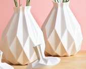 Rosh Hashanah Gift, Geometric Vase, White Ceramic Vase, Origami Inspired , Flower Vase, Holiday gift, Handmade in Israel