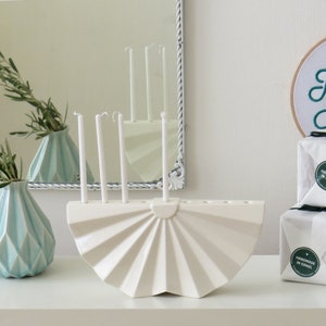 Hanukkah Menorah ,Modern geometric Judaica,White ceramic menorah, Origami Menorah image 2