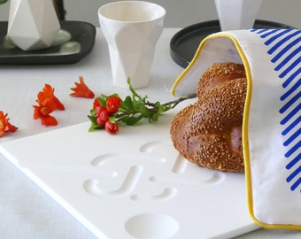 White Corian Challah Board, with Minimalist Challah Pattern, Modern Shabbat Table, Shabbat Challah Board,shabbos gift,modern judaica