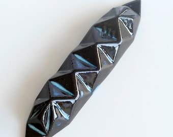 New Color SALE - Geometric Mezuzah Case Origami Style, Ceramic with Black Glaze and Light Blue Accent, Fits a 4" Scroll