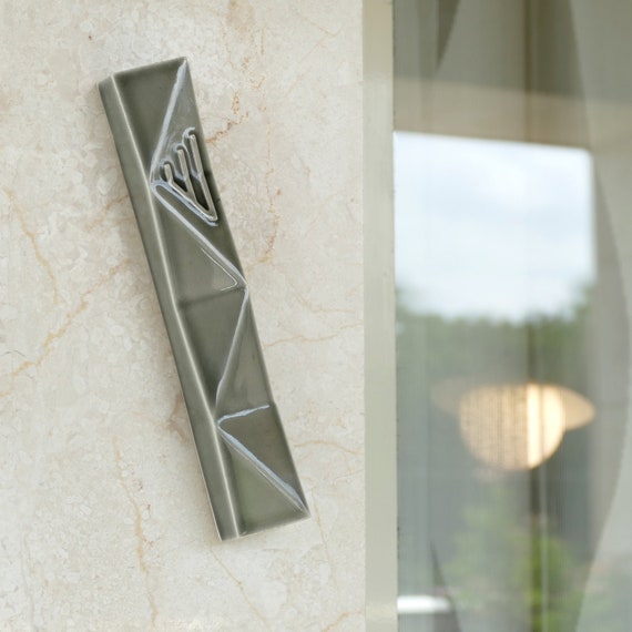 Front Door Mezuzah Case Modern Geometric Grey Ceramic Etsy