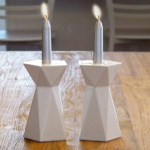 A Pair of Shabbat candlesticks made in Israel and designed in geometric style. Now for 50% sale!