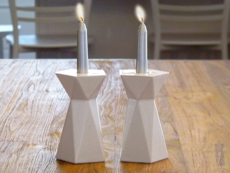 A Pair of Shabbat candlesticks made in Israel and designed in geometric style. Now for 50% sale!