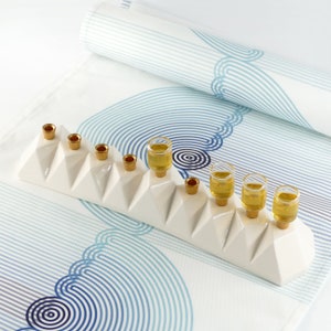 Menorah for Oil/ Wax Candles, Minimalist Hanukkah Menorah , Handmade in Israel, White Ceramic Modern Menorah, Oil Menorah, Gift from Israel