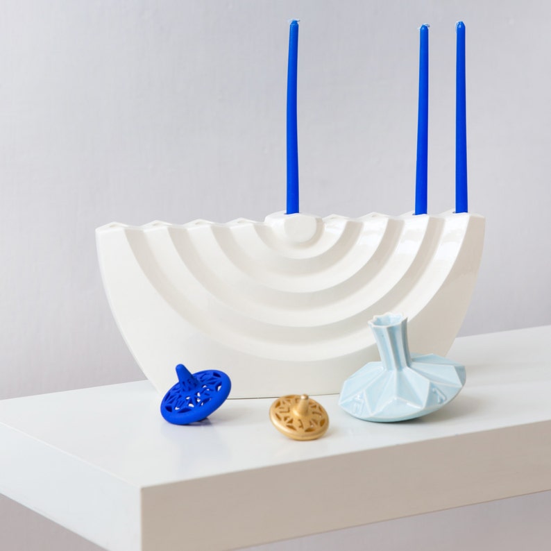 Modern Hanukkah Menorah wavy white ceramic Chanukia Etsy
