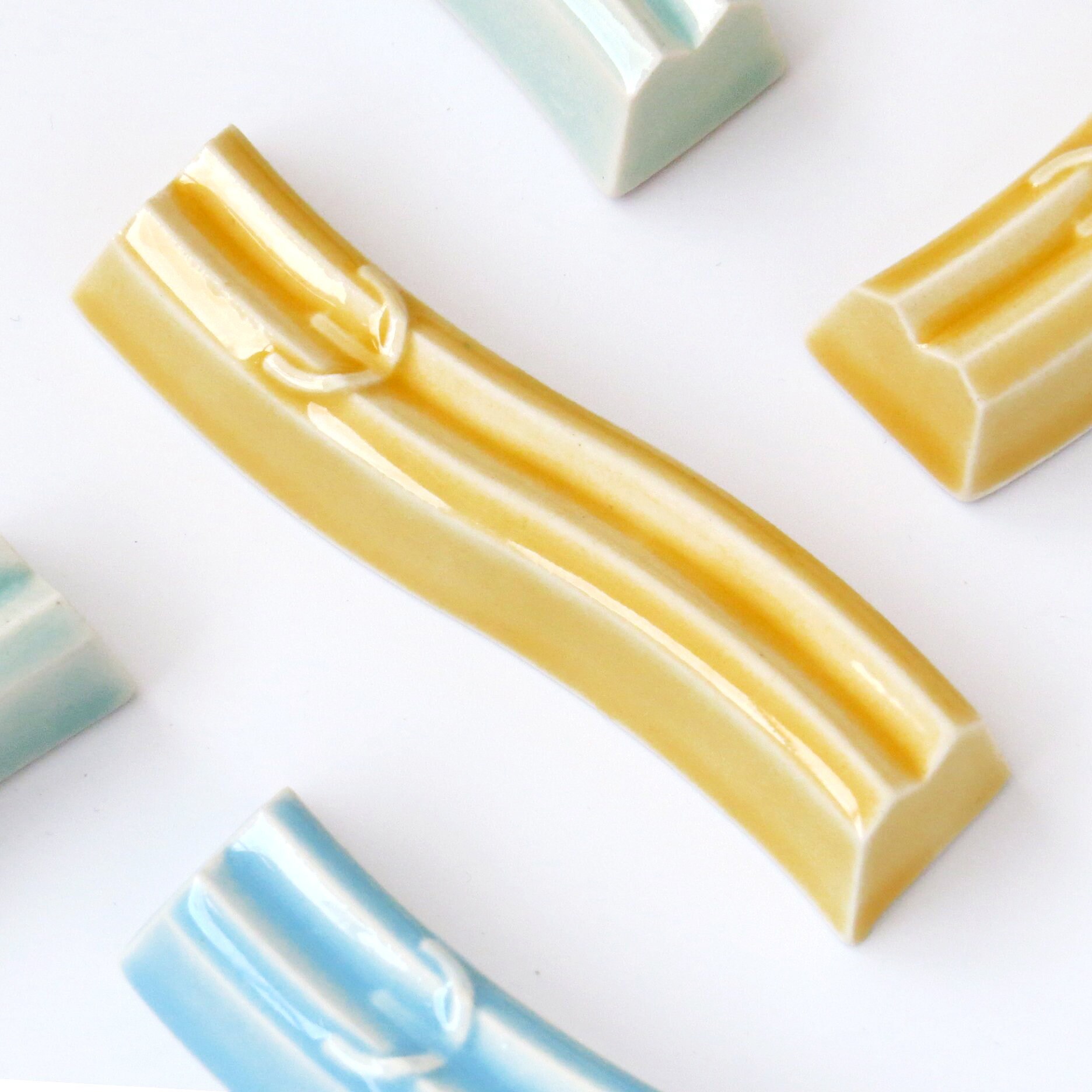 Handmade Curved Ceramic Mezuzah, Yellow Sand Glaze, Jewish Wedding Gift