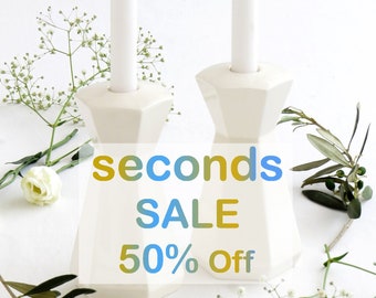 Imperfection Sale - 50% Off - Shabbat candlesticks, White ceramic Candle Holders, Wedding Gift, Housewarming gift, Jewish décor