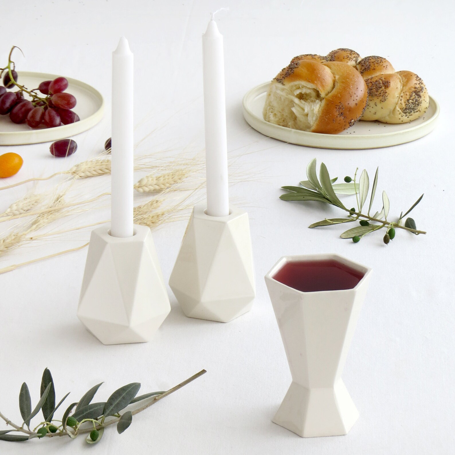 Modern Judaica Shabbat Set Pair of Shabbos Candlesticks Etsy