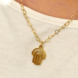 Bat-Mitsva Hamsa Pendant with Heart Shaped chain Hamsa Necklace Bat-Mitzva Necklace Gold Jewish Jewelry Mazel Tov Jewish Girl image 4