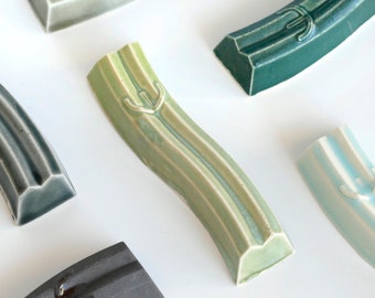 New Color SALE- Modern Mezuzah Case, Wavy Ceramic Mezuzah, with Glossy Pistachio Green Glaze, Jewish Wedding Gift, Fits a 2.7" Scroll