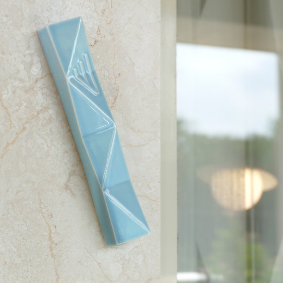 Front Door Mezuzah Case Modern Geometric Light Blue Ceramic Etsy