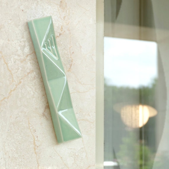 Front Door Mezuzah Case Modern Geometric Light Green Etsy