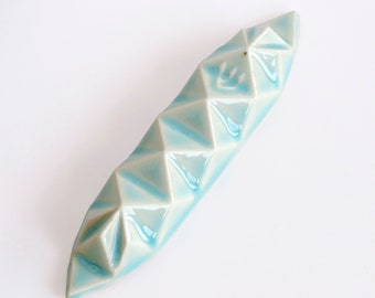 New Color SALE - Geometric Mezuzah Case, Origami Style, Ceramic with Light Blue Glaze, Jewish Home Gift, Made in Israel Fits a 4" Scroll