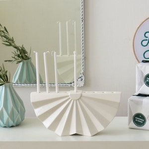 Modern Hanukkah Menorah white ceramic Chanukia Contemporary Judaica, Origami Menorah Handmade in Israel image 2