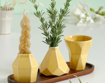 Ensemble moderne de havdala en céramique jaune, cadeau juif