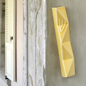 Mezuzah Case Jewish Housewarming Gift, Modern Geometric Judaica, Yellow Ceramic Jewish Wedding Gift, Fits 4.8&quot; scroll