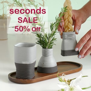 Havdalah Set, Imperfections Sale, 3D Printed Black Clay, Wine Cup, Besamim Holder, Candleholder, Matt Off- white Glaze, with Bamboo Plate
