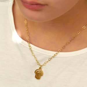 Bat-Mitsva Hamsa Pendant with Heart Shaped chain Hamsa Necklace Bat-Mitzva Necklace Gold Jewish Jewelry Mazel Tov Jewish Girl image 5