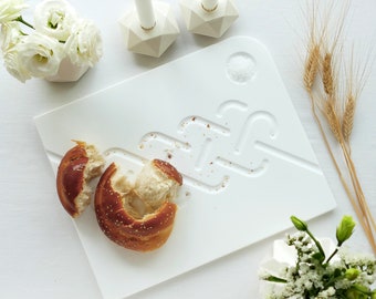 Corian Challah Board -Rosh Hashanah Gift,  Modern, Minimalist Center piece Judaica, Durable and Elegant Challah Tray