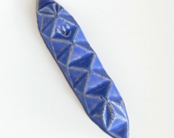 New Color SALE - Geometric Mezuzah Case, Origami Style, Ceramic with Blue Jeans Matt Glaze, Made in Israel Fits a 4" Kosher Scroll