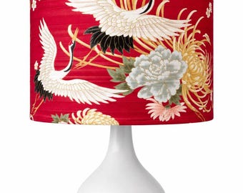 Japanese Crane Lampshade: Red & Gold Asian Light Shade