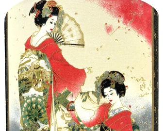 Geisha Lampshade: Japanese Oriental Gold Tone Lamp Shade (25cm)