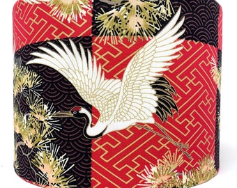 Abażur Oriental Crane: czerwony, złoty i czarny, styl japoński