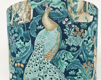 William Morris lampshade, Forest, teal peacock hare fox Art Nouveau lamp shade light shade, for table or standard lamps or ceiling lights