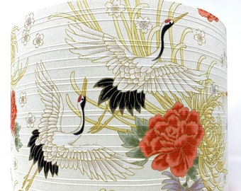 Japanese Crane Lampshade: Ivory & Gold Oriental Light Shade