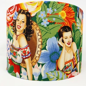 Senoritas lampshade, Mexican retro lamp shade light shade, for table or standard lamps or ceiling lights