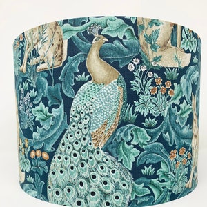 William Morris lampshade, Forest, teal peacock hare fox Art Nouveau lamp shade light shade, for table or standard lamps or ceiling lights