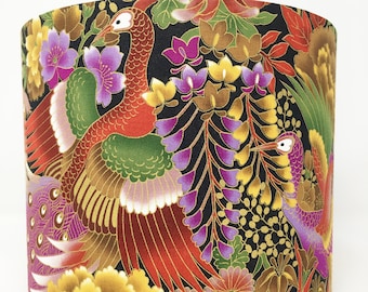 Peacock Lampshade: Japanese Floral Gold Metallic Light Shade