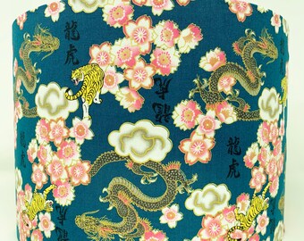 Dragon & Tiger Lampenschirm: Asiatischer Stil Teal Blauer orientalischer Lampenschirm