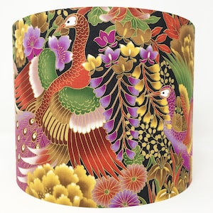 Peacock Lampshade: Japanese Floral Gold Metallic Light Shade