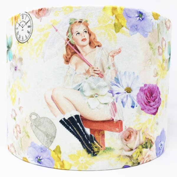 Retro pin up lampshade, vintage red haired girl style lamp shade, light shade for table or ceiling lights