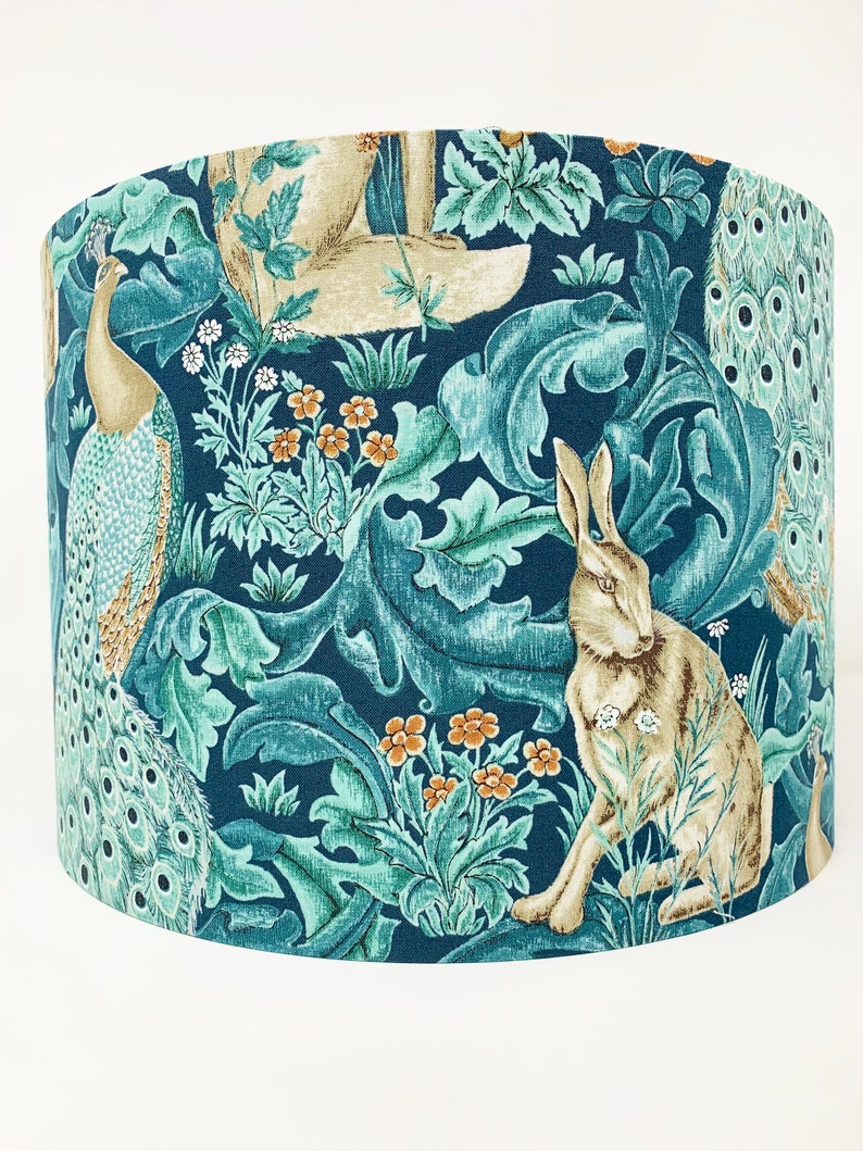 William Morris lampshade Forest teal peacock hare fox Art Etsy