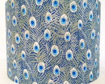 Peacock Feather Lampshade: Art Nouveau Style, Grey & Blue