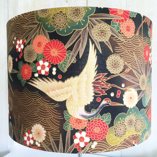 Oriental lampshade, Japanese lamp shade, crane or heron, for table or standard lamps or ceiling lights