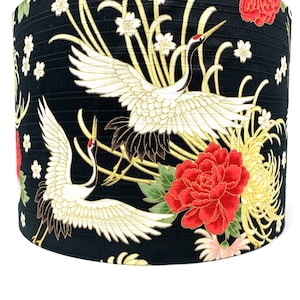 Lampenschirm orientalischer Kran Storch Reiher japanische Vögel, Lampenschirm chinesisch asiatisch schwarz Gold, für Tischlampen oder Deckenleuchten