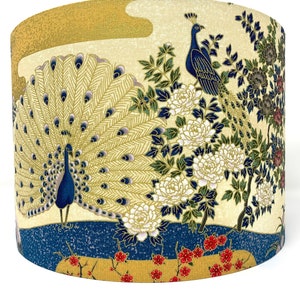 Japanese peacocks lampshade, Oriental bird lamp shade, gold Chinese Asian light shade, for table lamps or ceiling lights
