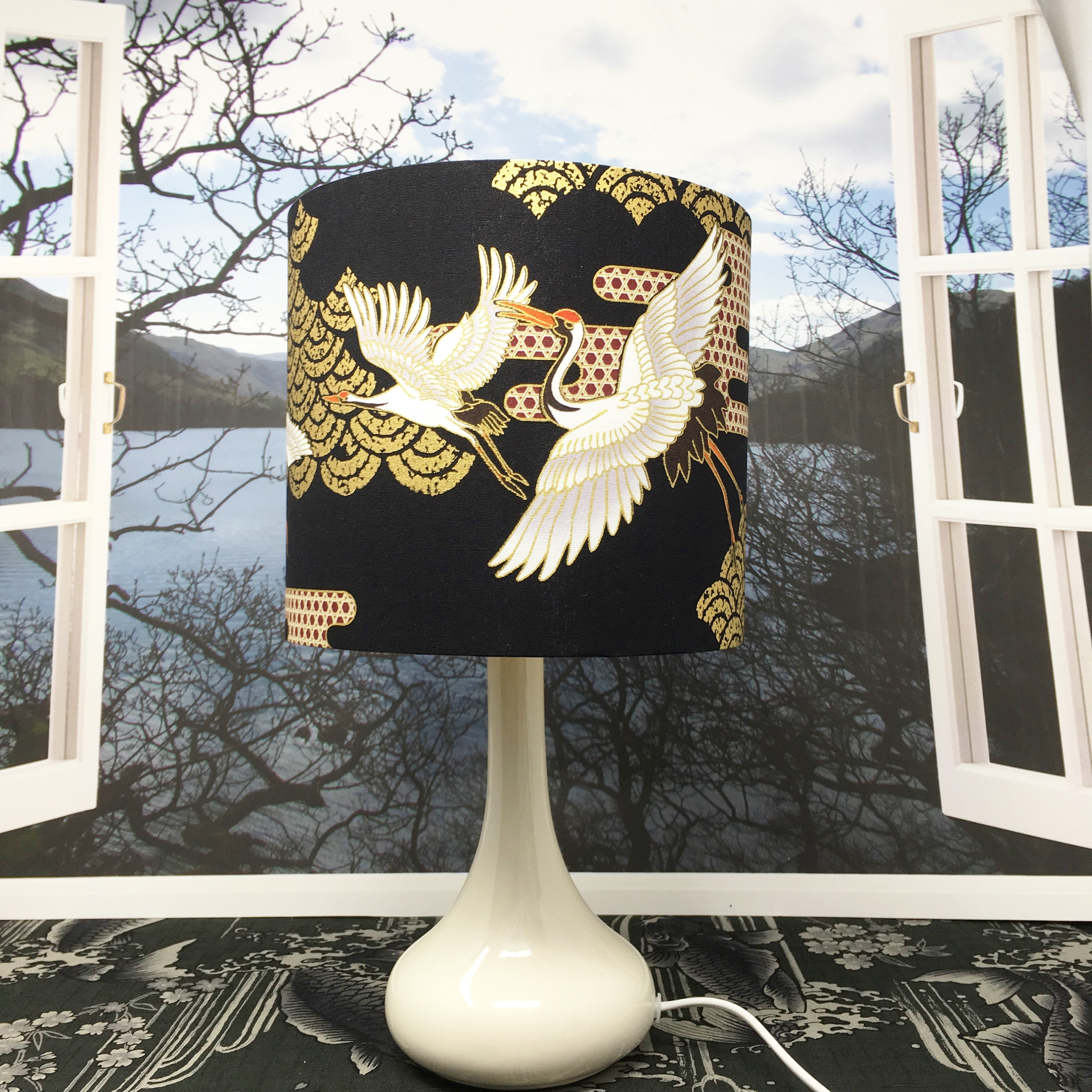 Oriental Birds Lamp Shade Crane Heron Stork Gold Black Etsy UK