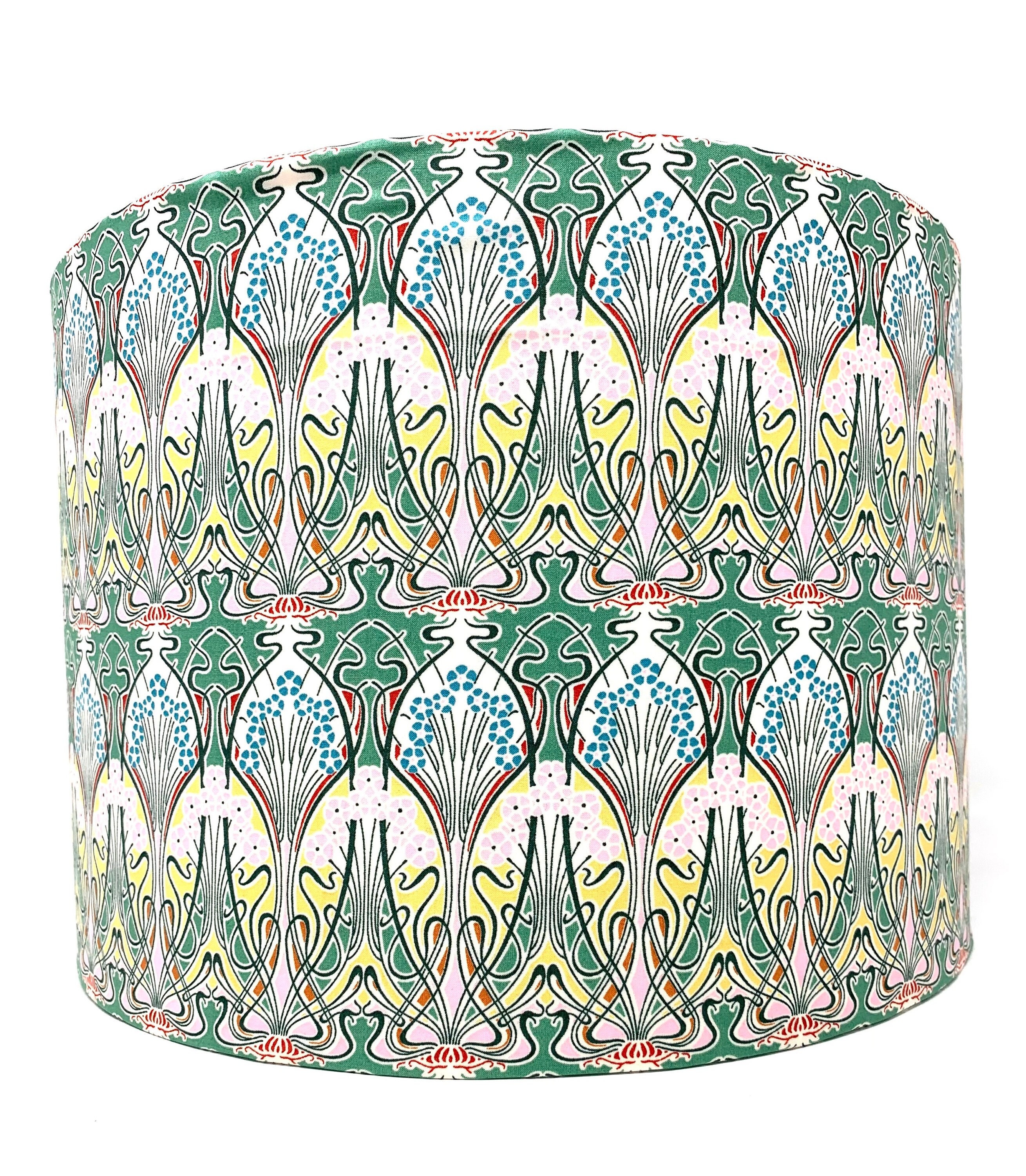 Ianthe liberty style lampshade green pink lamp shade, for standard lamps or ceiling light