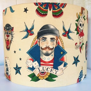 Sailors lampshade, tattoo lamp shade, nautical decor for boat or beach, Sailor Jerry style