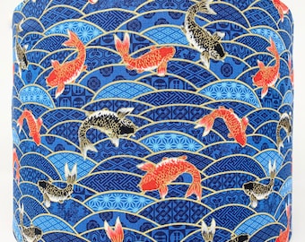 Japanese Carp Lamp Shade: Blue & Gold Oriental Light