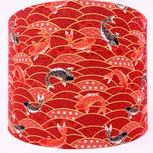 Carp lamp shade, Japanese fish, oriental Chinese lamp shade, red gold, light shade for table or standard lamps or ceiling lights
